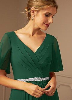 Azazie Tricia vestidos de madre de la novia Vestido de Verde Oscuro de Gasa de Corte En A con Cuello en V Plisado image6