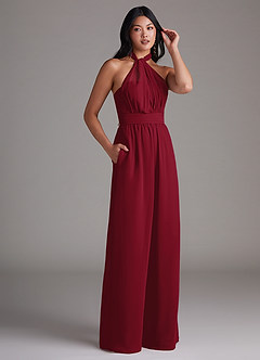 Azazie Lamara Bridesmaid Dresses Burgundy Off the Shoulder Chiffon Convertible Jumpsuit image12