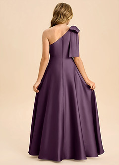 Azazie Penguin Junior Plum A-Line Bow Stretch Satin Dress image2