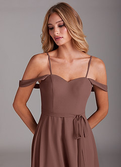 Azazie Aaron Bridesmaid Dresses Espresso A-Line Off the Shoulder Chiffon Convertible Dress image2