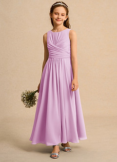 Azazie Ducky Girls Formal Robe Demoiselle D'honneur Fillette Robe Trapèze en Mousseline de soie Plissée Rose Bonbon image4