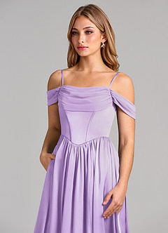 Azazie Raisa Bridesmaid Dresses Lilac A-Line Off the Shoulder Stretch Satin Dress image7