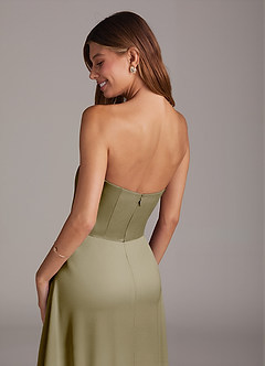 Azazie Wren Bridesmaid Dresses Moss Green A-Line Strapless Stretch Satin Convertible Dress image4