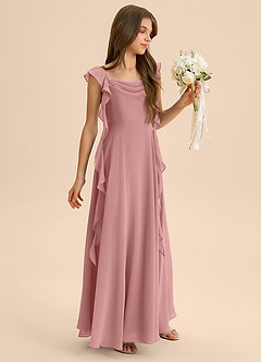 Azazie Carmin Junior Dusty Rose A-Line Ruched Chiffon Dress image5
