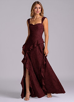 Azazie Sloane Vestidos de damas de honor Vestido Cabernet de Devorado Floral de Línea A con Escote corazón image3