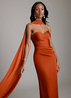 Azazie Sonora Brudtärnklänningar Klä av Tubklänning i Stretch Satin Axelbandslös Paprika image4