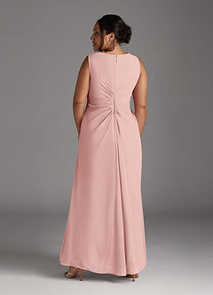 Azazie Manuella Mère de la mariée Robes Robe Trapèze en Mousseline de soie Col V plissé Rose Poudré image14