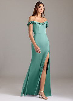Azazie Callie Brautjungfernkleider Wandelbar A-Linie Gestreift Stretch-Satin Kleid Aqua image6