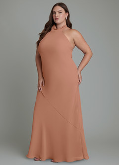 Azazie Velli Bridesmaid Dresses Bronzer Mermaid High Neck Chiffon Dress image12