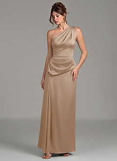 Azazie Zahira Bridesmaid Dresses Taupe Sheath One Shoulder Stretch Satin Dress image5