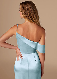 Azazie Lia Probar vestidos en casa Vestido de Azul Cielo de Satén Metálico de Corte Recto con Vestidos sin tirantes image2