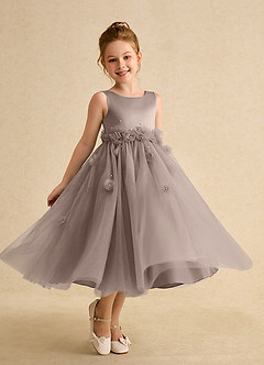 Azazie Lux Flower Girl Dresses Taupe A-Line Beaded Tulle Dress image1