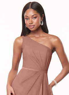 Azazie Liza Bridesmaid Dresses Cedar Rose Mermaid One Shoulder Chiffon Dress image5