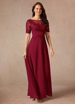 Azazie Raissa Mother of the Bride Dresses Burgundy A-Line Lace Chiffon Dress image6