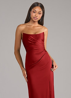 Azazie Marla Bridesmaid Dresses Pomegranate Sheath Strapless Stretch Satin Convertible Dress image2