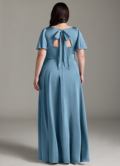 Azazie Kimber Bridesmaid Dresses Steel Blue A-Line Ruched Stretch Satin Dress image8