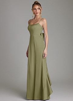 Azazie Zherra Robes de demoiselle d'honneur Robe Sirène en Satin extensible Nœud Pistache image2