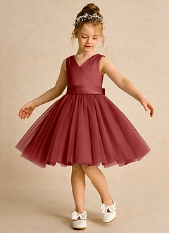 Azazie Tadpole Flower Girl Dresses Rust A-Line Pleated Matte Satin Dress image1