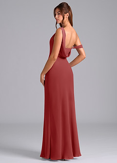 Azazie Madelyn Robes de demoiselle d'honneur Robe Sirène Convertible en Mousseline de soie Épaule décolletée Rouille image6