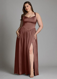 Azazie Francis At-home Try On Dresses Agave A-Line Corset Stretch Satin Dress image9