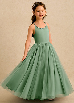 Azazie Aurora Flower Girl Dresses Matcha A-Line Bow Tulle Dress image2