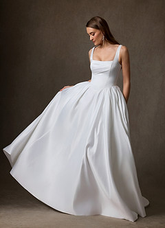 Azazie Celeste Vestidos de novia Vestido de Diamante Blanco de Satén de Corte Princesa con Con bolsillos image4