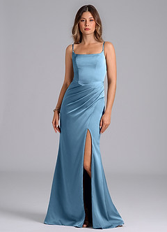 Azazie Donielle Bridesmaid Dresses Steel Blue Mermaid Corset Stretch Satin Dress image3