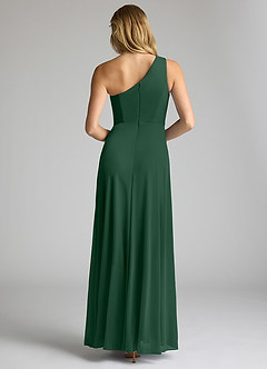 Azazie Brooke Bridesmaid Dresses Dark Green A-Line One Shoulder Mesh Dress image5