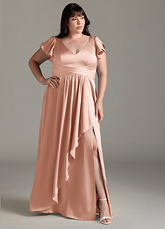 Azazie Omari Bridesmaid Dresses Rose Gold A-Line Stretch Satin Dress image9