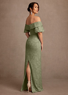 Azazie Golda Mother of the Bride Dresses Pistachio Sheath Off the Shoulder Floral Burnout Dress image2