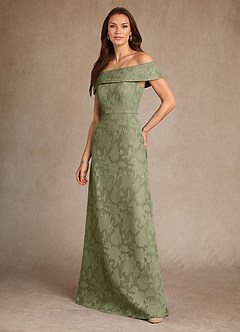 Azazie Medford Final Sale Pistachio A-Line Off the Shoulder Floral Burnout Dress image5