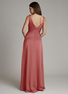 Azazie Pauline Robes de demoiselle d'honneur Robe Trapèze en Satin extensible Plissée Antique Rose image2