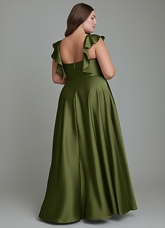 Azazie Leilani Bridesmaid Dresses Olive A-Line Ruched Stretch Satin Dress image2