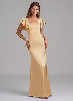 Azazie Elkie 신부 들러리 드레스 인어 스퀘어 네크라인 스트레치 새틴 바닥 길이 드레스 image5