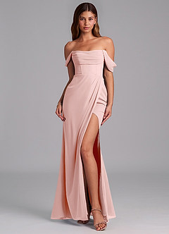 Azazie Johana Jurken voor bruidsmeisjes Converteerbaar Jurk van Chiffon met Zeemeermin Off the Shoulder Poederroze image3