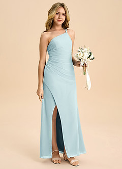 Azazie Eren Junior Vestido Vidro Marinho de Chiffon de Linha A com Plissado image3