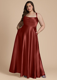 Azazie Shaude Brautjungfernkleider A-Linie Plissee Metallischer Satin Kleid Terrakotta image8