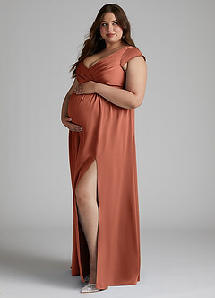 Azazie Allessia Maternity Bridesmaid Dresses A-Line Pleated Stretch Satin Floor-Length Dress image7