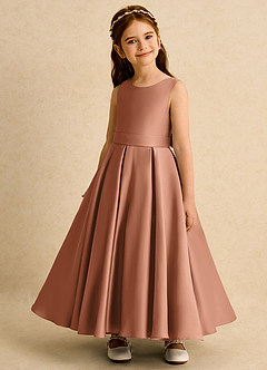 Azazie Mapel vestidos de niña de las flores Vestido de Bronceador de Satin Mate de Princesa con Plisado image3