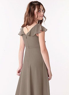 Azazie Posie Junior Taupe A-Line Ruched Chiffon Dress image5