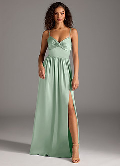 Azazie Zeya Bridesmaid Dresses Agave A-Line Pleated Stretch Satin Dress image3