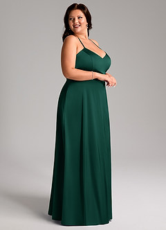 Azazie Mei Bridesmaid Dresses Emerald A-Line V-Neck Stretch Satin Dress image9