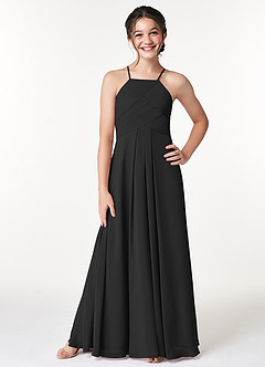 Azazie Ginger Junior Black A-Line Pleated Chiffon Dress image1