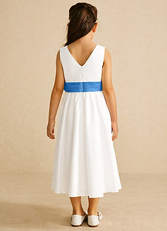 Azazie Darling Flower Girl Dresses Ivory Blue Jay A-Line Bow Cotton Dress image5