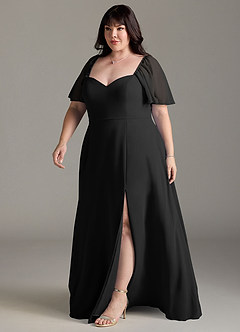Azazie Chloe Vestidos de damas de honor Vestido de Negro de Gasa de Corte en A con Escote de Corazón image11