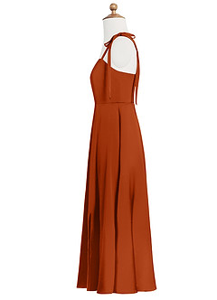 Azazie Rosey Junior Robe Trapèze en Satin extensible Encolure en Forme de Cœur Orange Brûlée image9