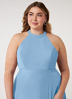 Azazie Clarice Bridesmaid Dresses Powder Blue A-Line Halter Chiffon Dress image13
