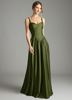 Azazie Evadina Brudtärnklänningar Klä av A-Linje i Stretch Satin Korsett Oliv image1