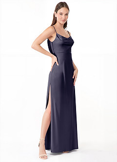 Azazie Alaija Bridesmaid Dresses Stormy Mermaid Side Slit Stretch Satin Dress image3