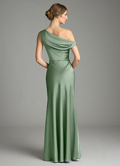 Azazie Emerson Bridesmaid Dresses Matcha Mermaid Off the Shoulder Stretch Satin Dress image2